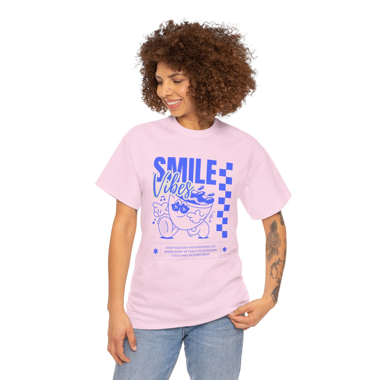Smile Vibes Unisex Heavy Cotton Tee, Cute Graphic T-Shirt, Casual Wear, Gift for Friends, Summer Vibes, Streetwear Fashion