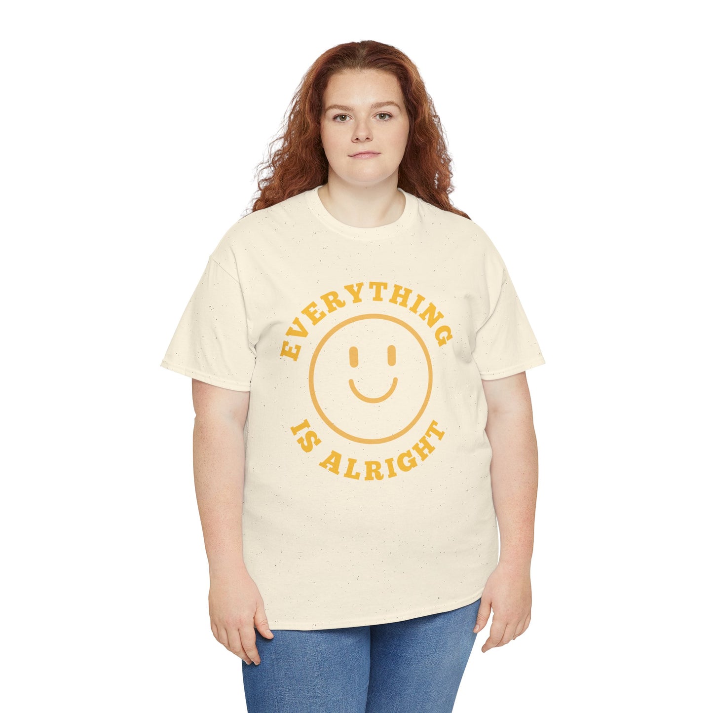 Unisex Heavy Cotton Tee - "Everything is Alright" Smile Graphic, Positive Vibes Shirt, Casual Wear, Gift for Friends, Everyday Essentials
