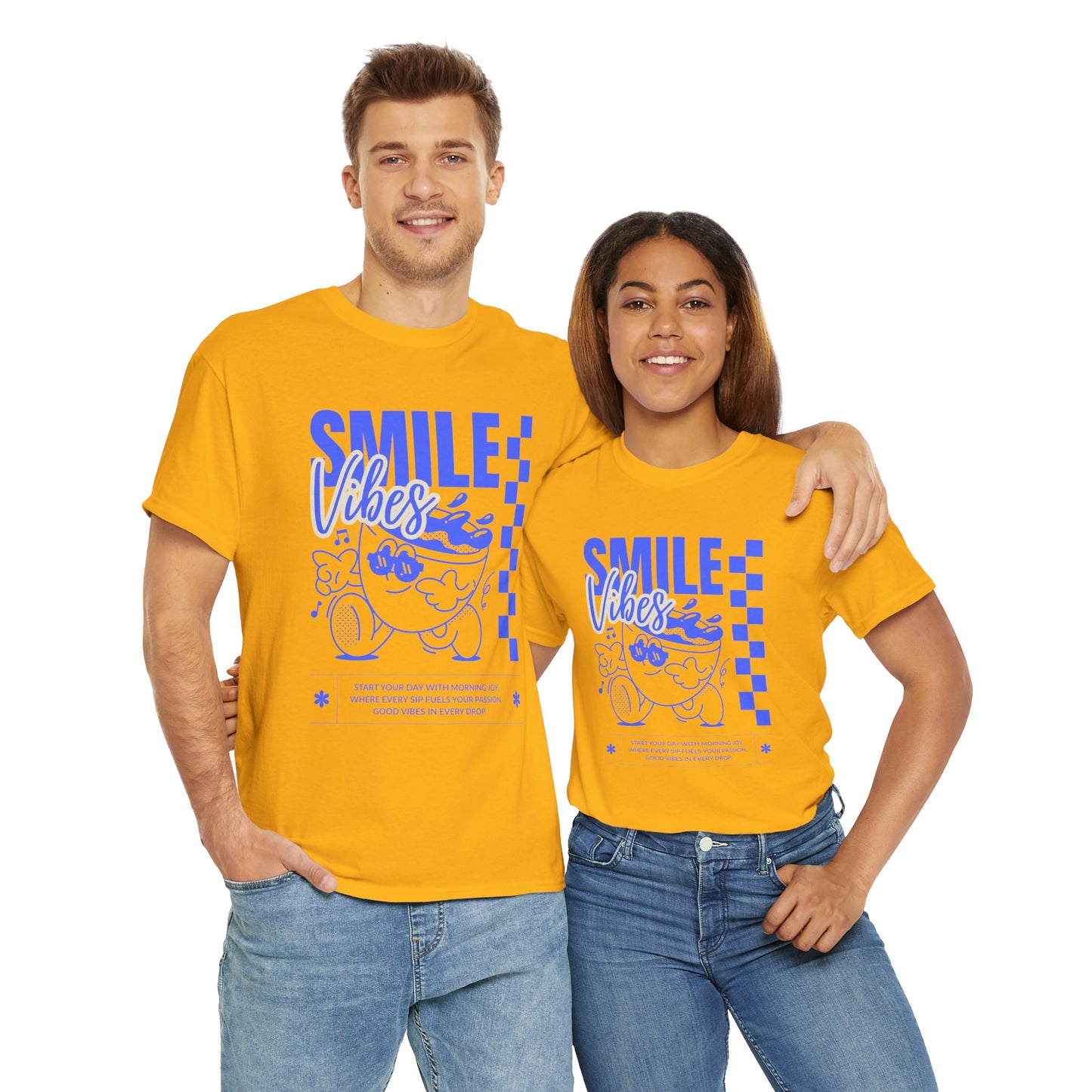 Smile Vibes Unisex Heavy Cotton Tee, Cute Graphic T-Shirt, Casual Wear, Gift for Friends, Summer Vibes, Streetwear Fashion