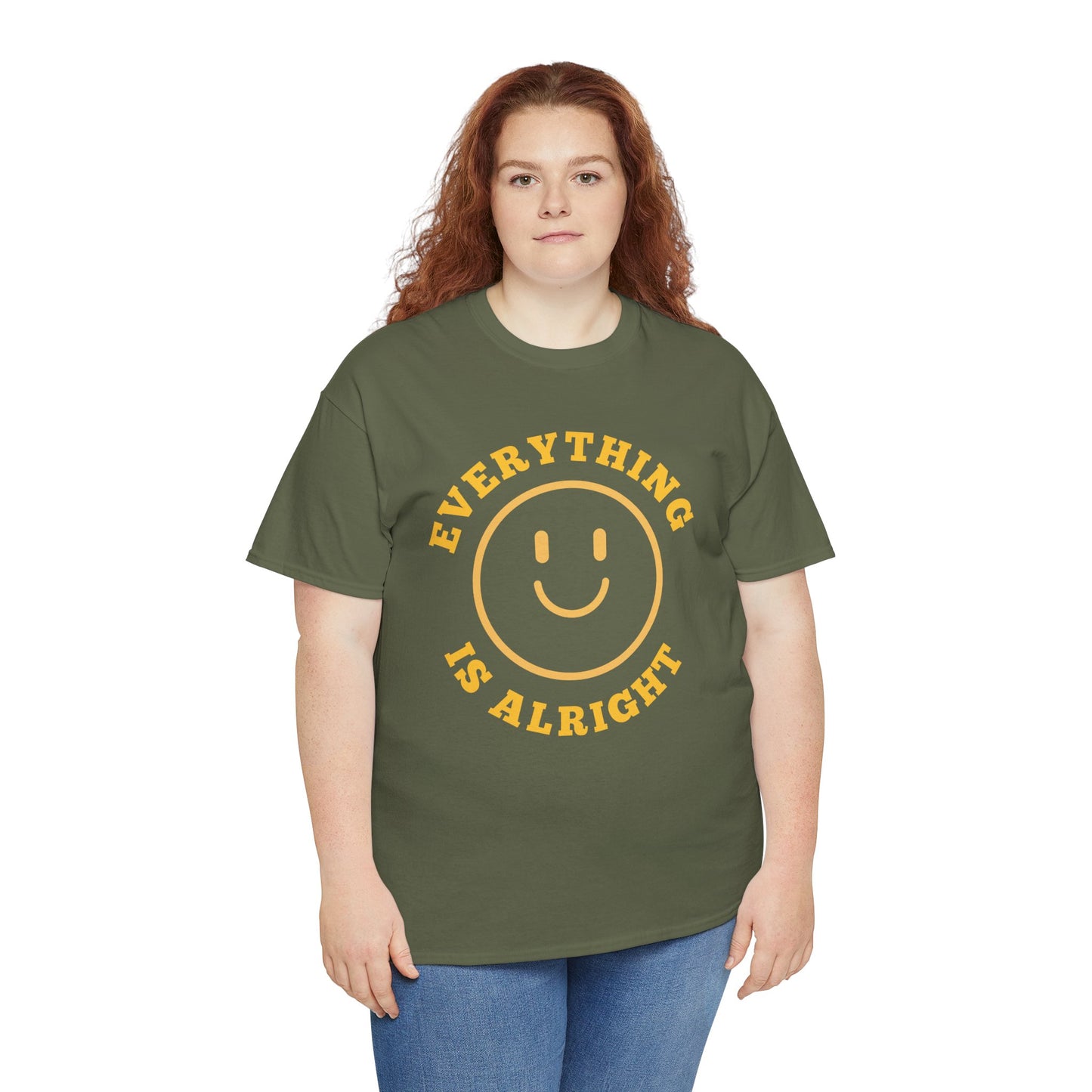 Unisex Heavy Cotton Tee - "Everything is Alright" Smile Graphic, Positive Vibes Shirt, Casual Wear, Gift for Friends, Everyday Essentials