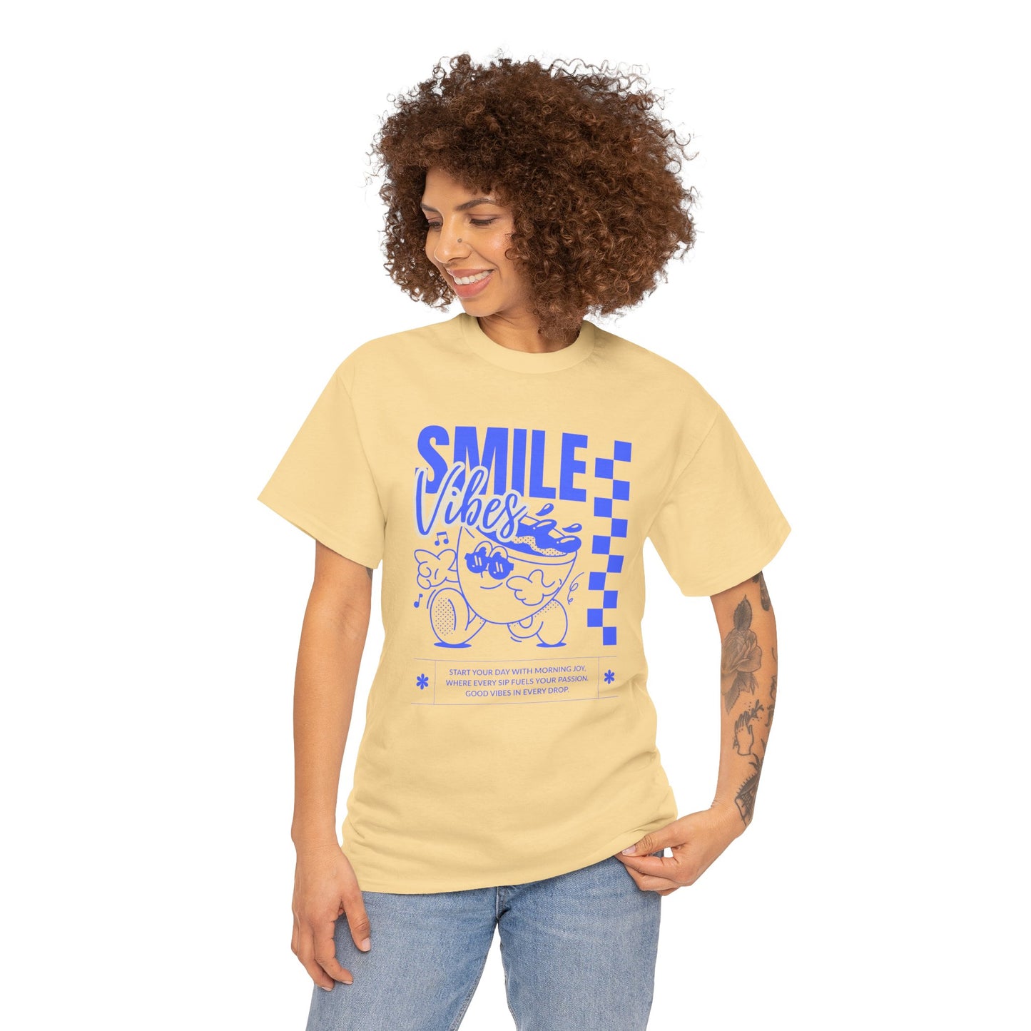 Smile Vibes Unisex Heavy Cotton Tee, Cute Graphic T-Shirt, Casual Wear, Gift for Friends, Summer Vibes, Streetwear Fashion