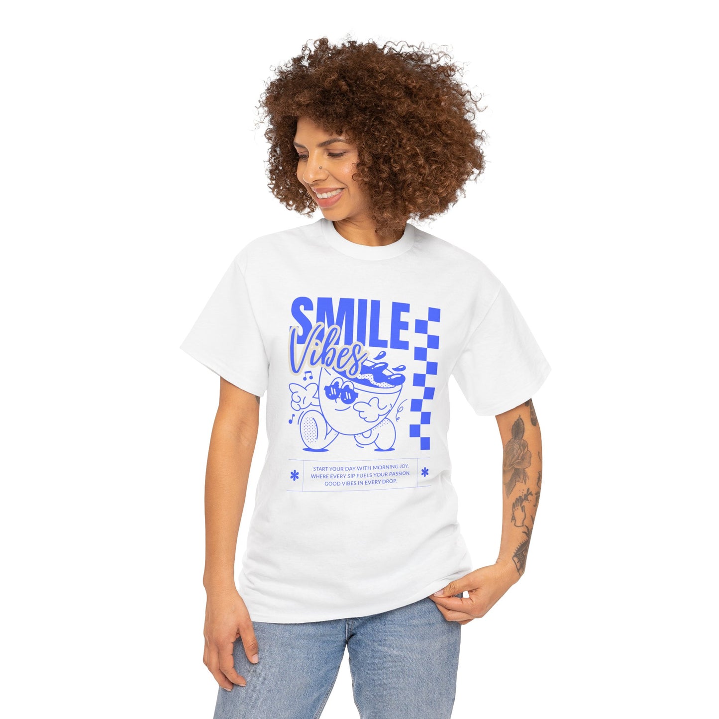 Smile Vibes Unisex Heavy Cotton Tee, Cute Graphic T-Shirt, Casual Wear, Gift for Friends, Summer Vibes, Streetwear Fashion