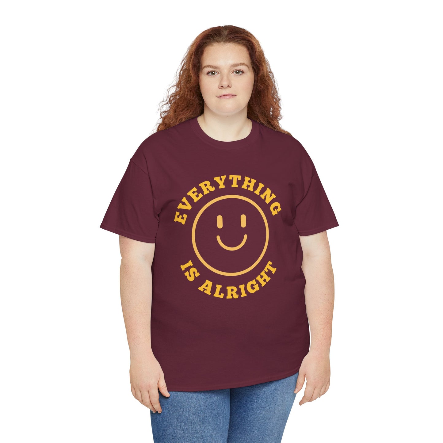 Unisex Heavy Cotton Tee - "Everything is Alright" Smile Graphic, Positive Vibes Shirt, Casual Wear, Gift for Friends, Everyday Essentials