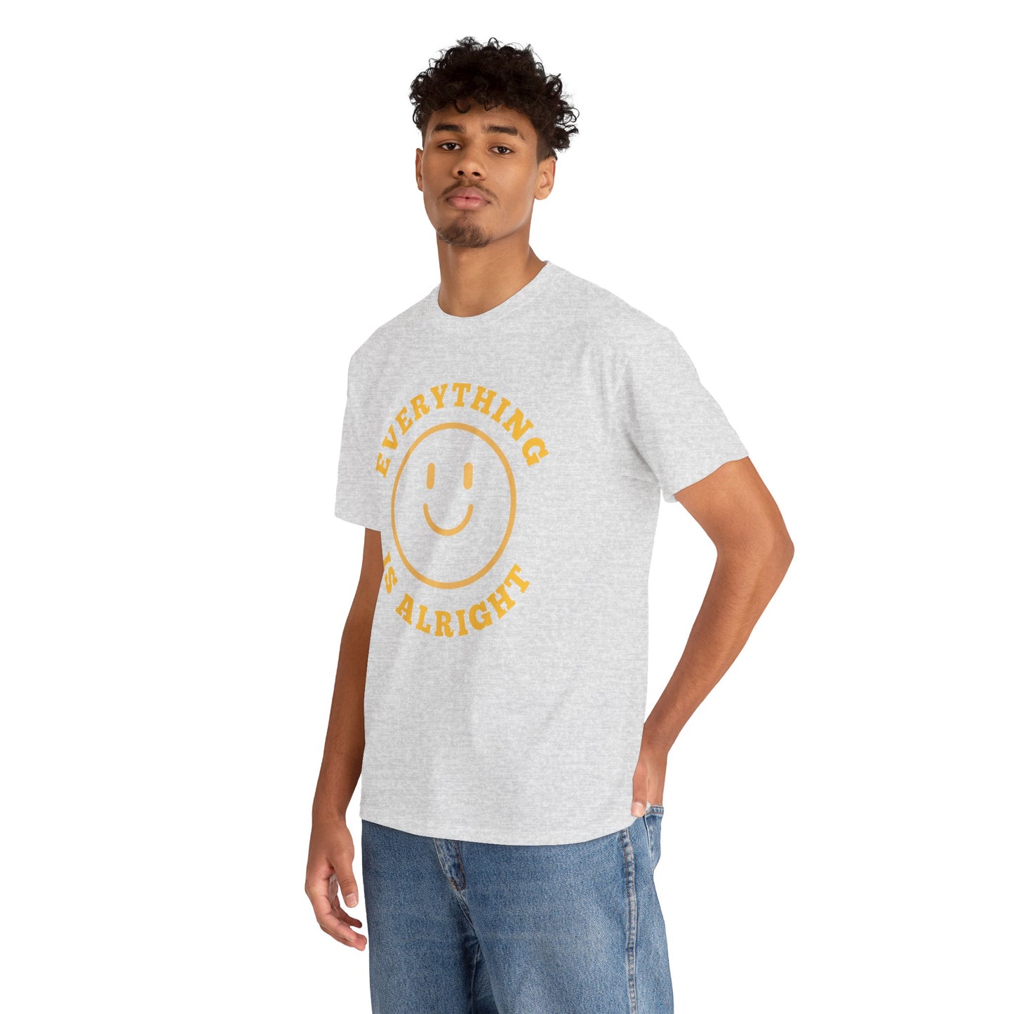 Unisex Heavy Cotton Tee - "Everything is Alright" Smile Graphic, Positive Vibes Shirt, Casual Wear, Gift for Friends, Everyday Essentials