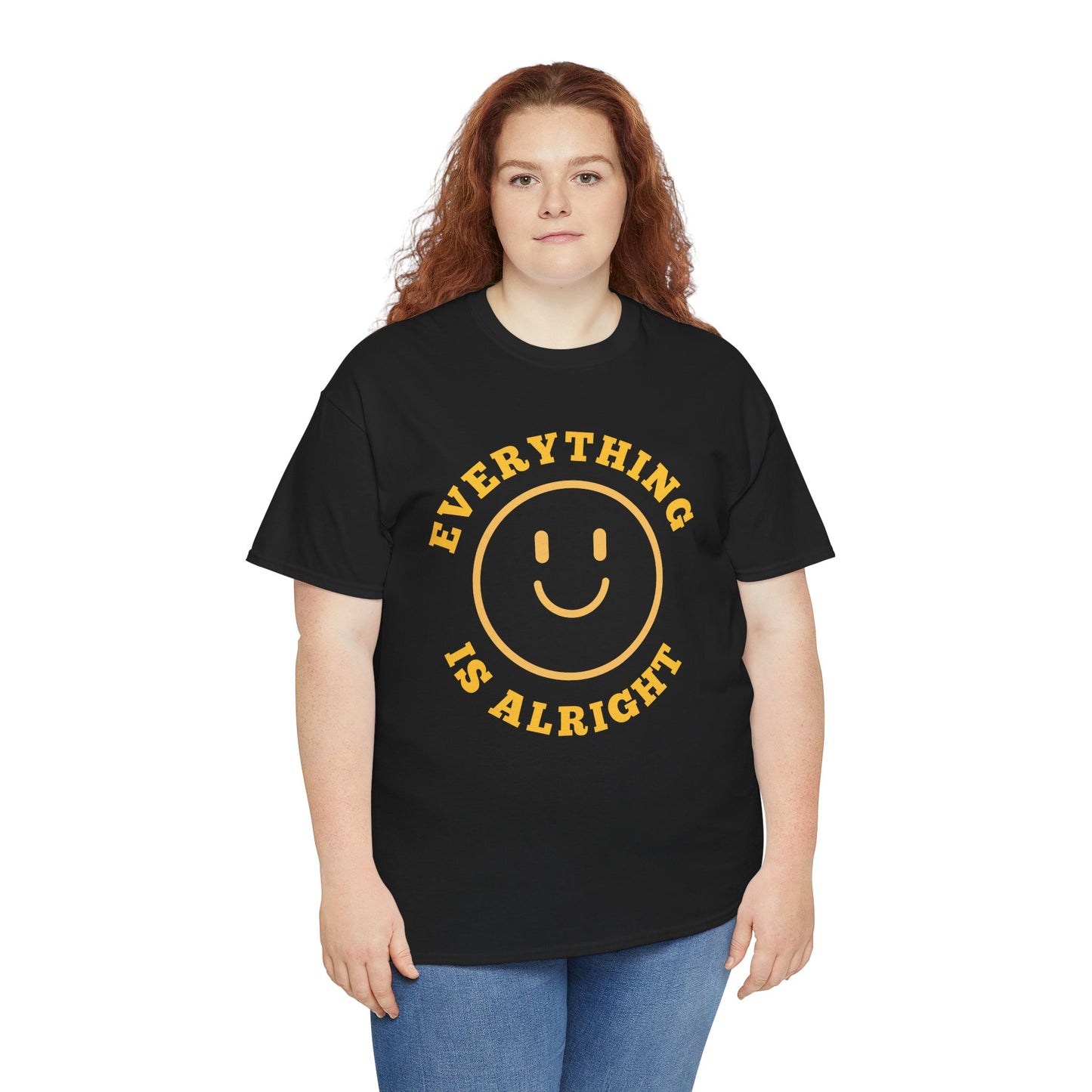 Unisex Heavy Cotton Tee - "Everything is Alright" Smile Graphic, Positive Vibes Shirt, Casual Wear, Gift for Friends, Everyday Essentials