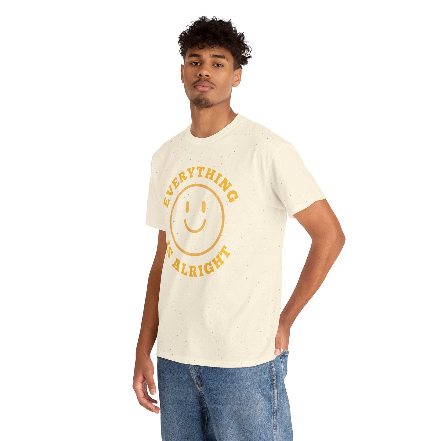 Unisex Heavy Cotton Tee - "Everything is Alright" Smile Graphic, Positive Vibes Shirt, Casual Wear, Gift for Friends, Everyday Essentials