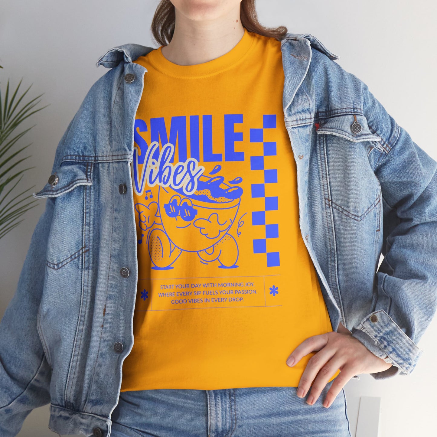 Smile Vibes Unisex Heavy Cotton Tee, Cute Graphic T-Shirt, Casual Wear, Gift for Friends, Summer Vibes, Streetwear Fashion