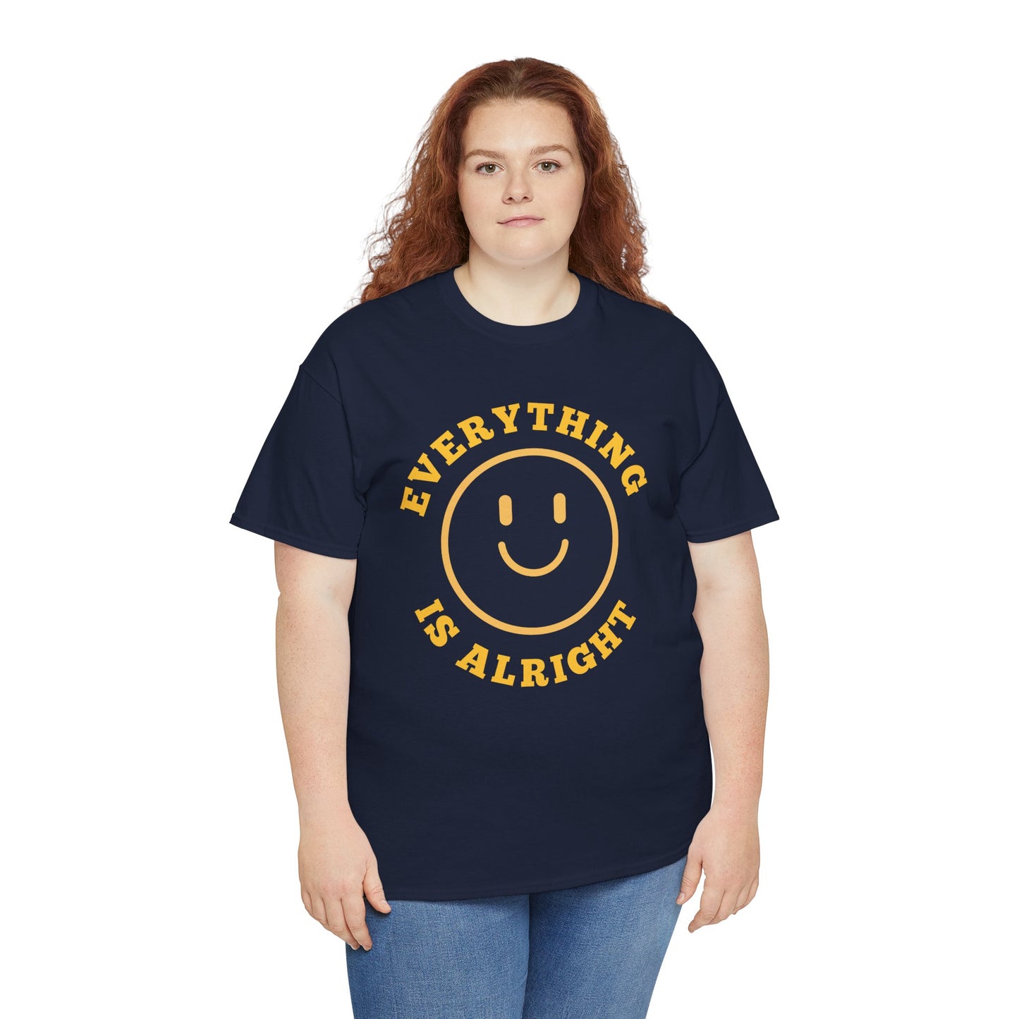 Unisex Heavy Cotton Tee - "Everything is Alright" Smile Graphic, Positive Vibes Shirt, Casual Wear, Gift for Friends, Everyday Essentials