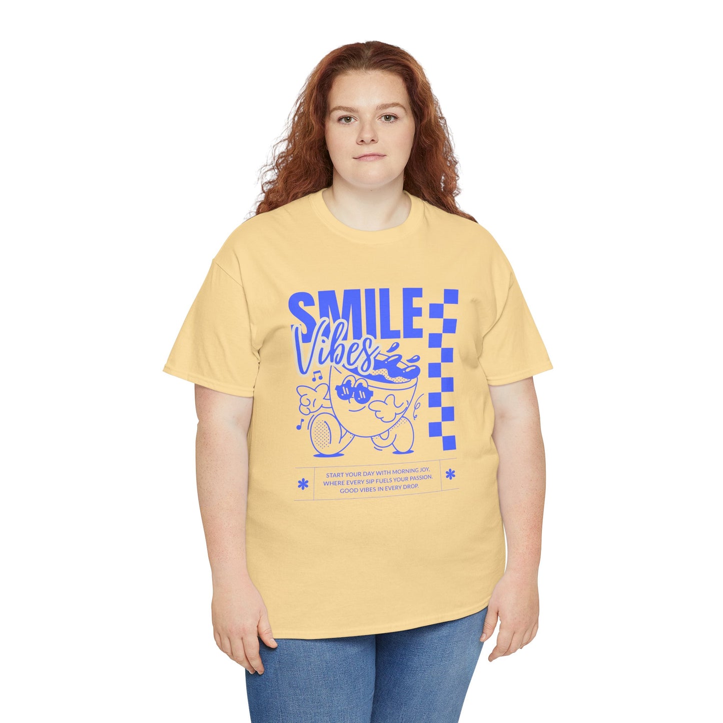 Smile Vibes Unisex Heavy Cotton Tee, Cute Graphic T-Shirt, Casual Wear, Gift for Friends, Summer Vibes, Streetwear Fashion