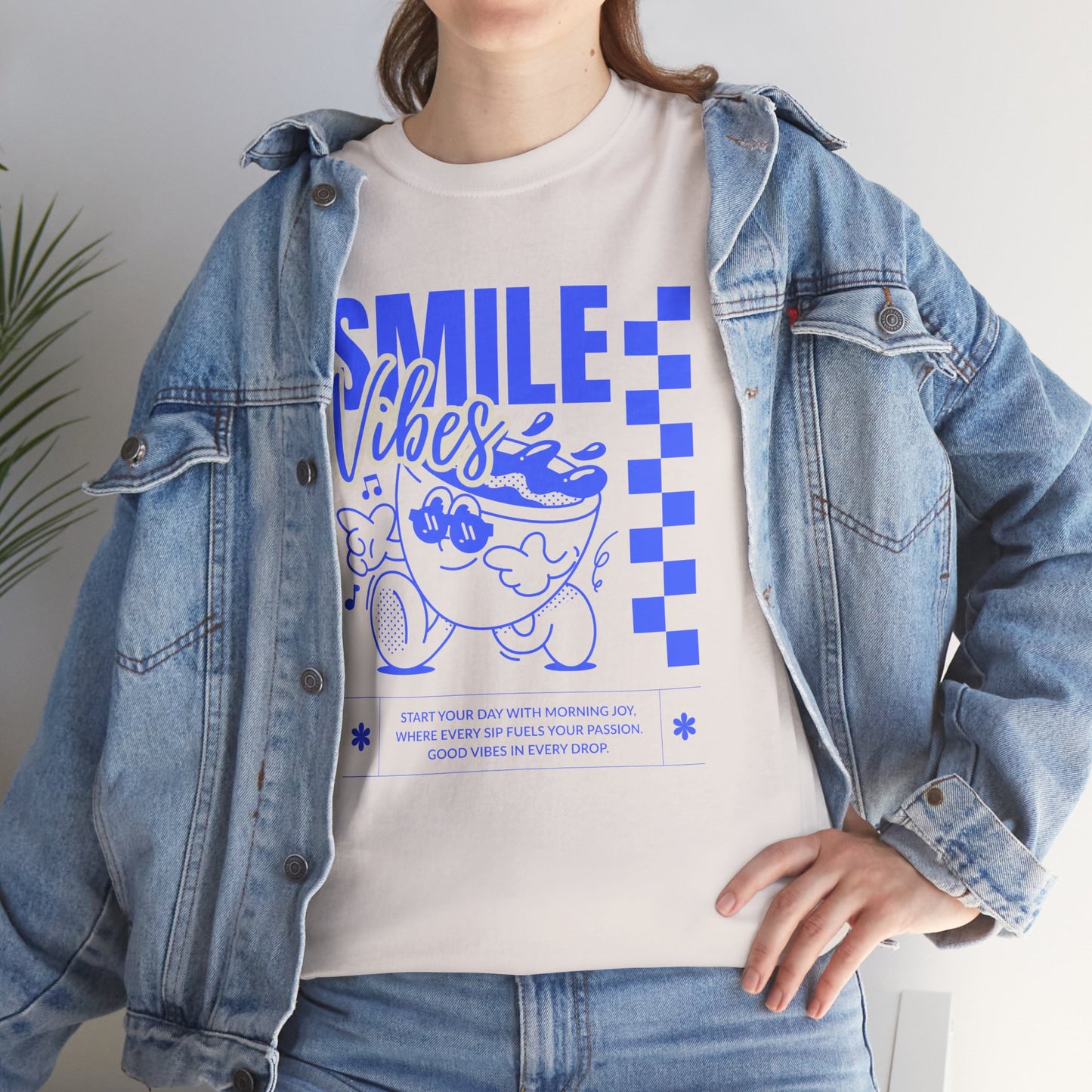 Smile Vibes Unisex Heavy Cotton Tee, Cute Graphic T-Shirt, Casual Wear, Gift for Friends, Summer Vibes, Streetwear Fashion