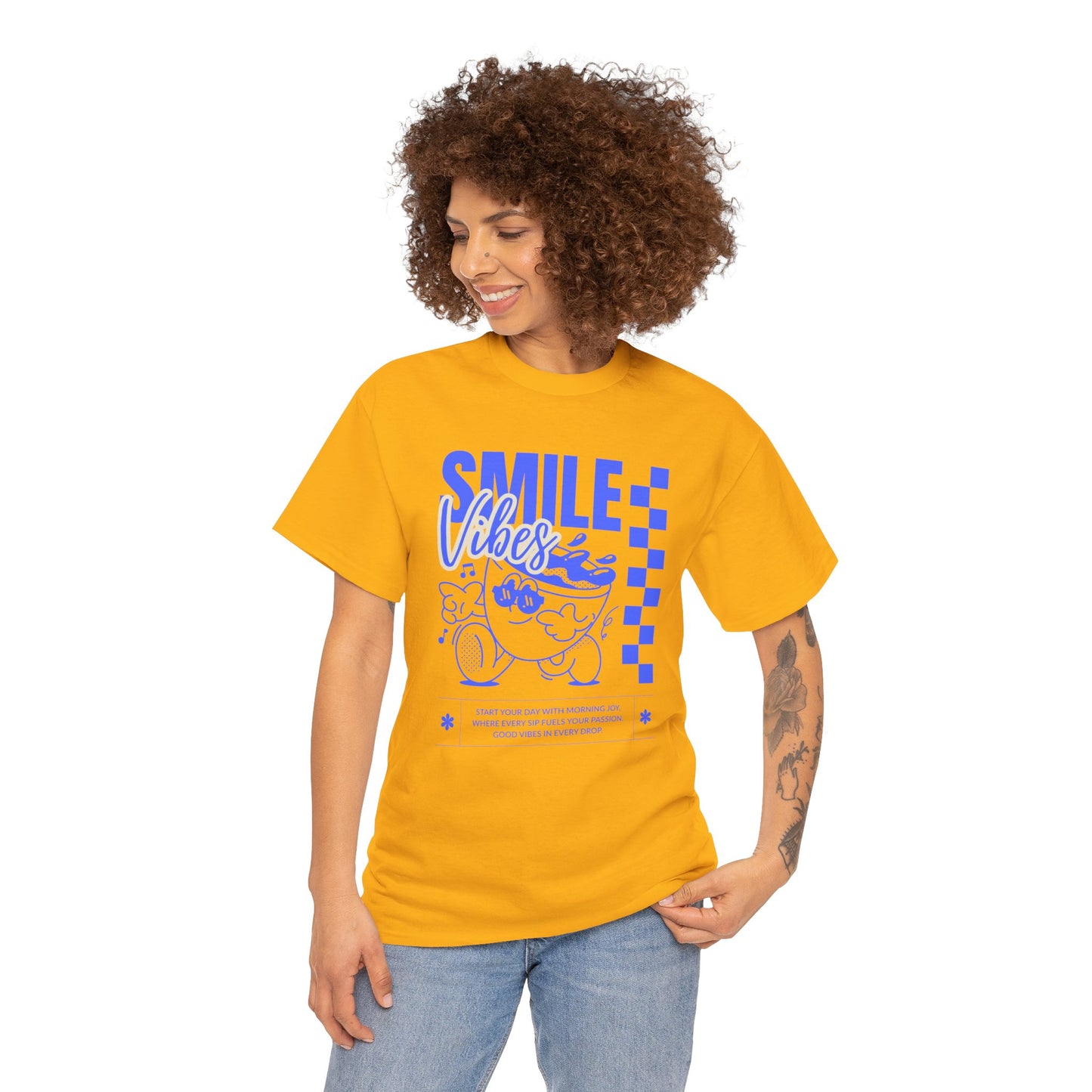 Smile Vibes Unisex Heavy Cotton Tee, Cute Graphic T-Shirt, Casual Wear, Gift for Friends, Summer Vibes, Streetwear Fashion