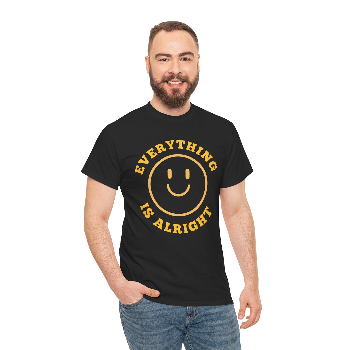 Unisex Heavy Cotton Tee - "Everything is Alright" Smile Graphic, Positive Vibes Shirt, Casual Wear, Gift for Friends, Everyday Essentials