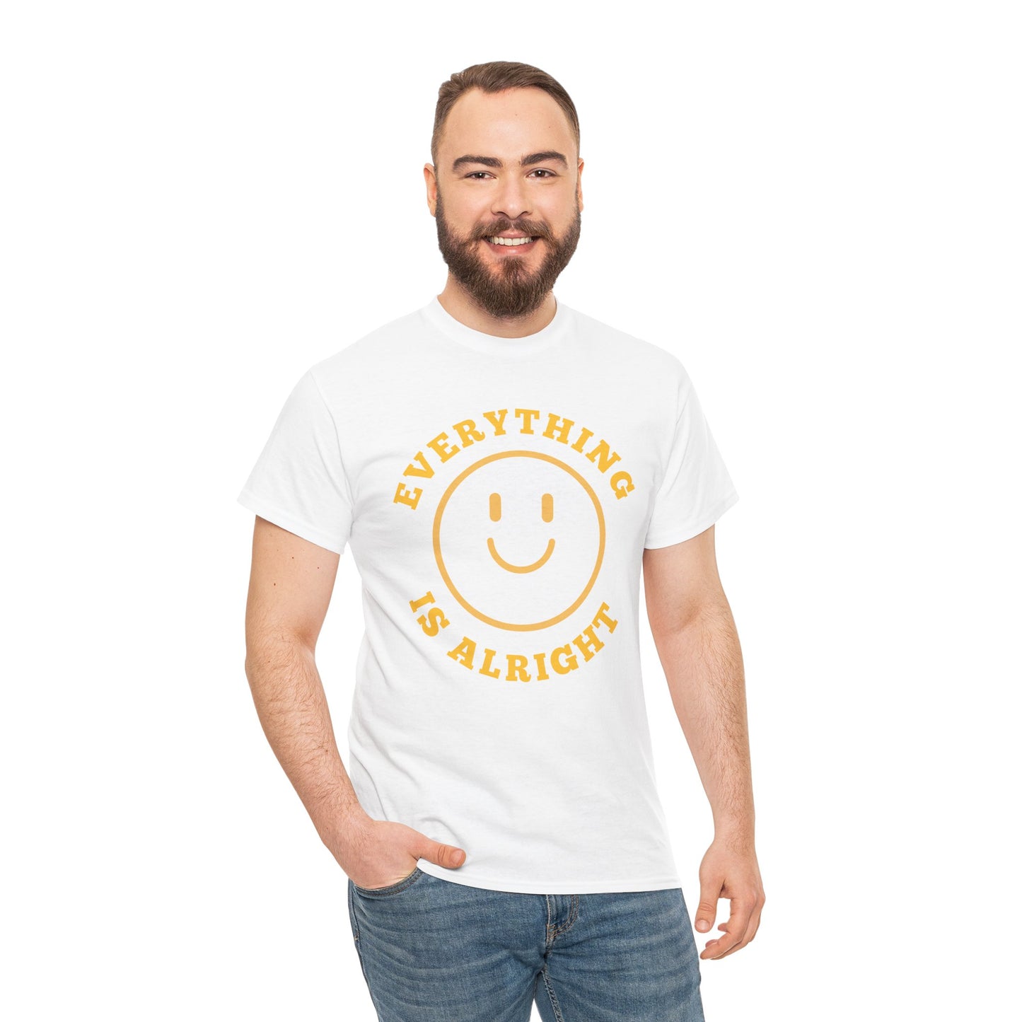 Unisex Heavy Cotton Tee - "Everything is Alright" Smile Graphic, Positive Vibes Shirt, Casual Wear, Gift for Friends, Everyday Essentials