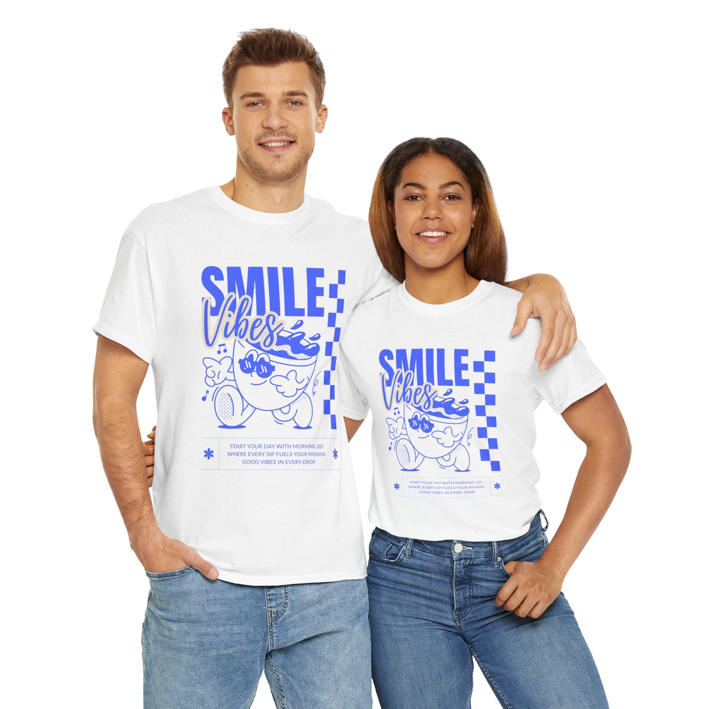 Smile Vibes Unisex Heavy Cotton Tee, Cute Graphic T-Shirt, Casual Wear, Gift for Friends, Summer Vibes, Streetwear Fashion