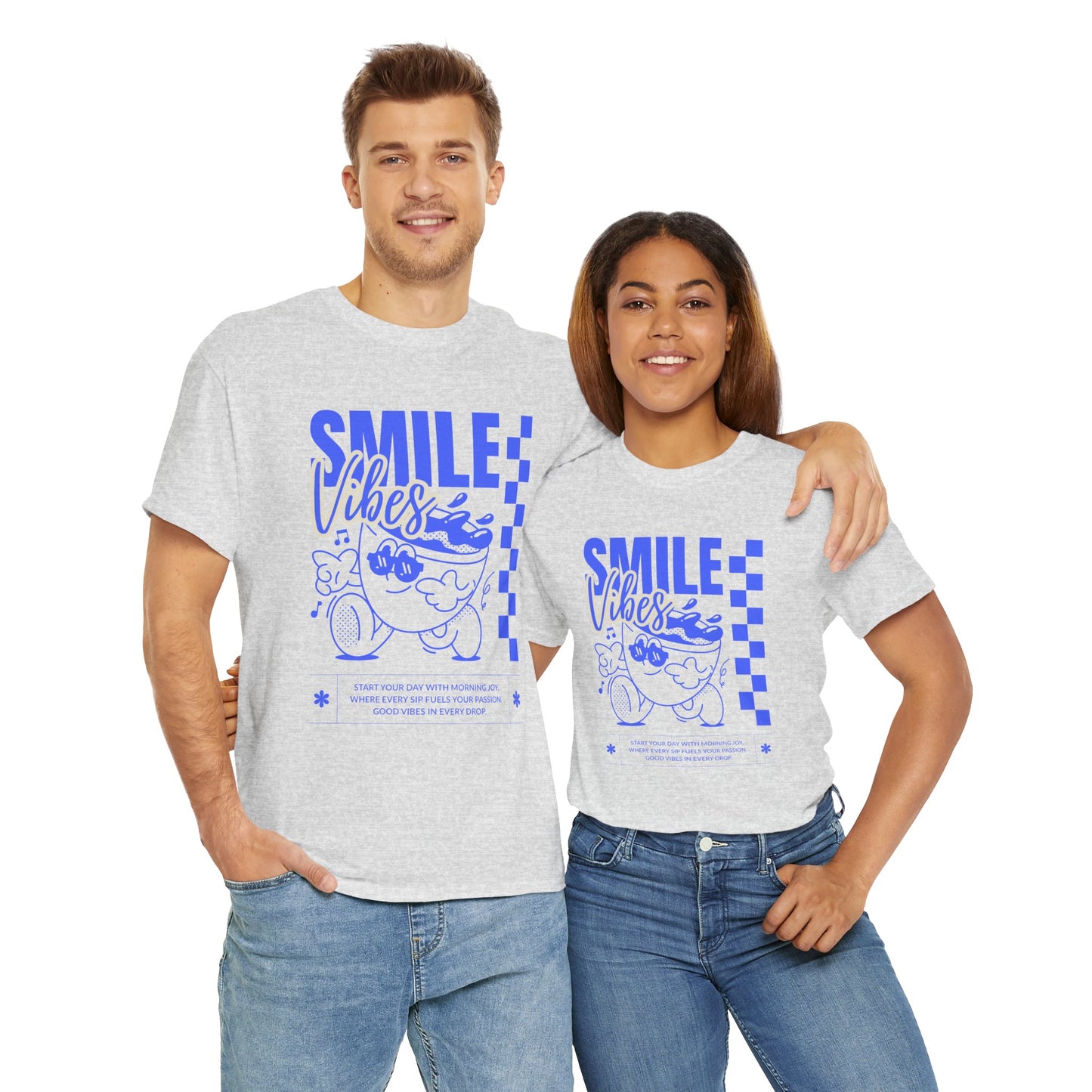 Smile Vibes Unisex Heavy Cotton Tee, Cute Graphic T-Shirt, Casual Wear, Gift for Friends, Summer Vibes, Streetwear Fashion