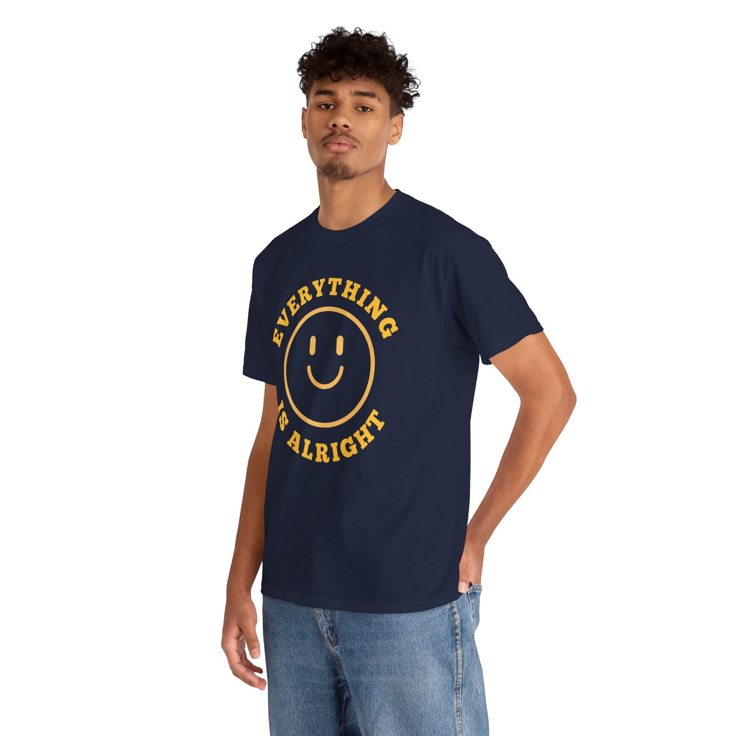 Unisex Heavy Cotton Tee - "Everything is Alright" Smile Graphic, Positive Vibes Shirt, Casual Wear, Gift for Friends, Everyday Essentials