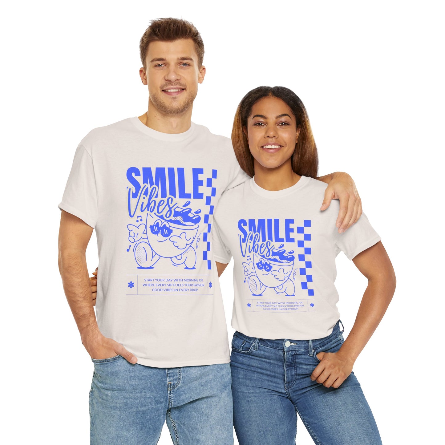 Smile Vibes Unisex Heavy Cotton Tee, Cute Graphic T-Shirt, Casual Wear, Gift for Friends, Summer Vibes, Streetwear Fashion
