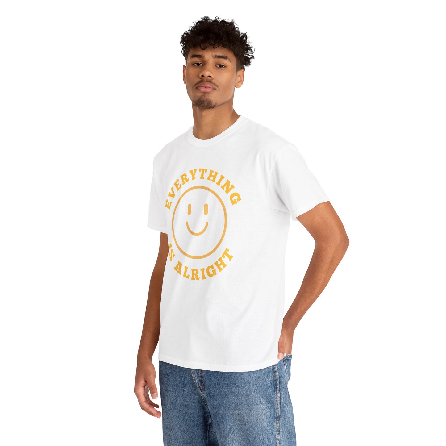 Unisex Heavy Cotton Tee - "Everything is Alright" Smile Graphic, Positive Vibes Shirt, Casual Wear, Gift for Friends, Everyday Essentials
