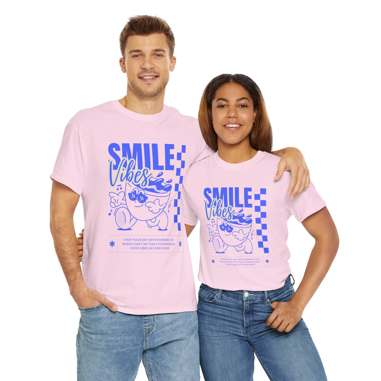 Smile Vibes Unisex Heavy Cotton Tee, Cute Graphic T-Shirt, Casual Wear, Gift for Friends, Summer Vibes, Streetwear Fashion