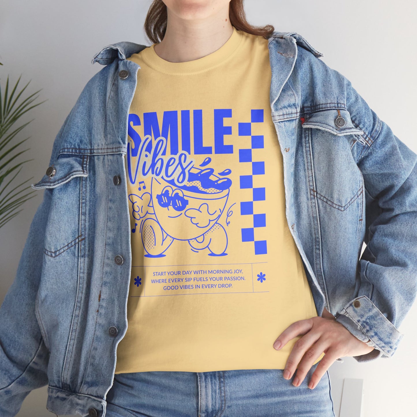 Smile Vibes Unisex Heavy Cotton Tee, Cute Graphic T-Shirt, Casual Wear, Gift for Friends, Summer Vibes, Streetwear Fashion