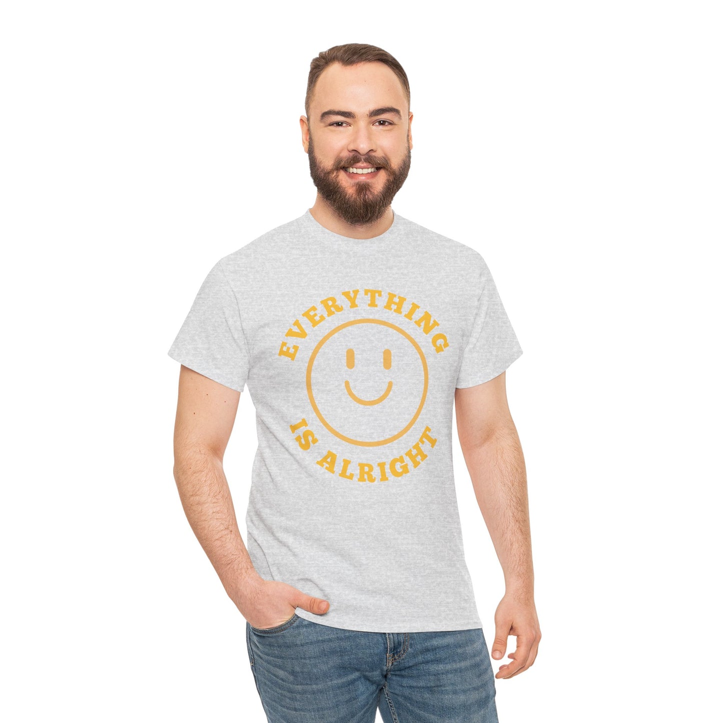 Unisex Heavy Cotton Tee - "Everything is Alright" Smile Graphic, Positive Vibes Shirt, Casual Wear, Gift for Friends, Everyday Essentials