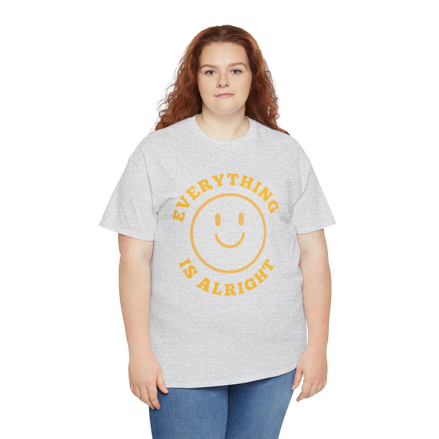 Unisex Heavy Cotton Tee - "Everything is Alright" Smile Graphic, Positive Vibes Shirt, Casual Wear, Gift for Friends, Everyday Essentials