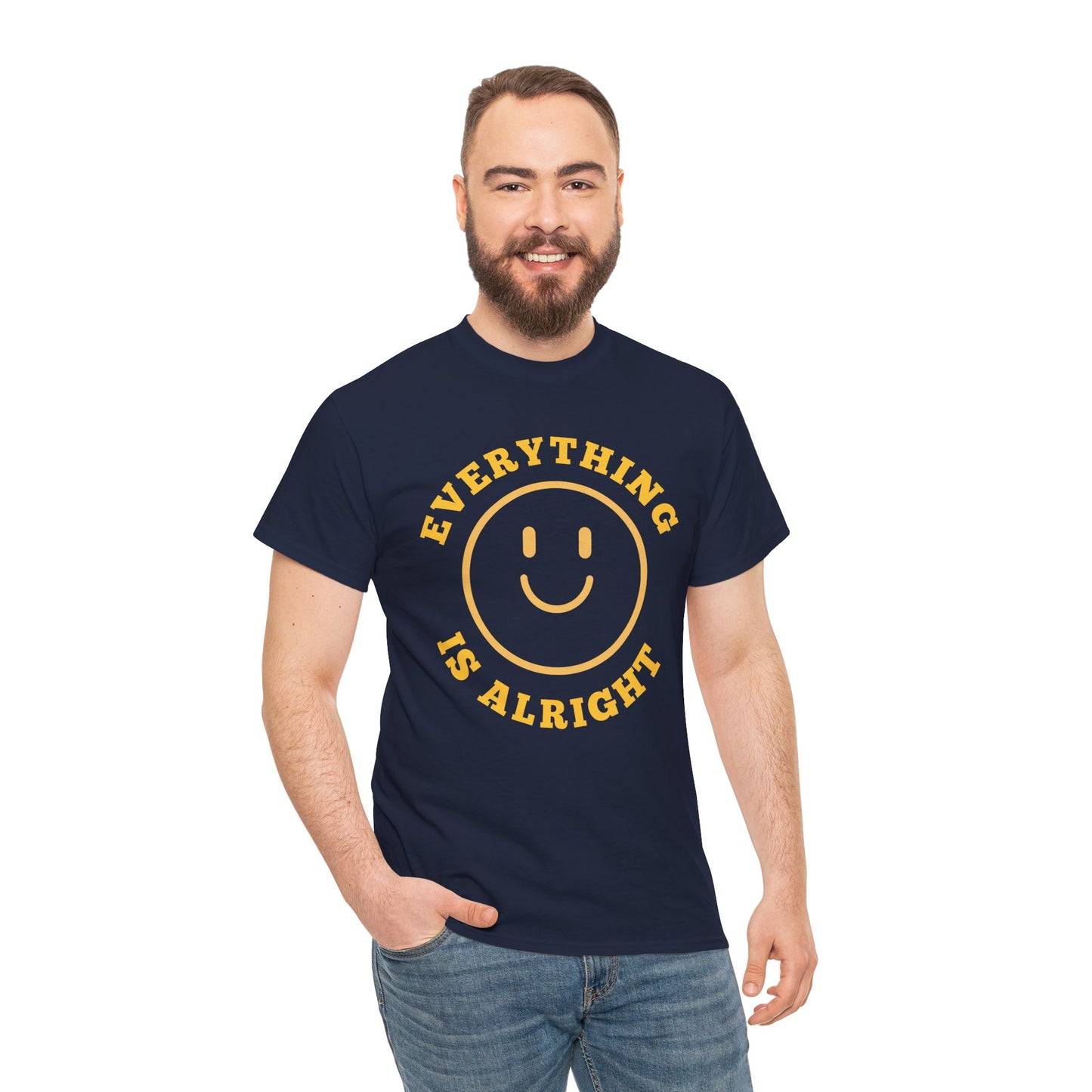 Unisex Heavy Cotton Tee - "Everything is Alright" Smile Graphic, Positive Vibes Shirt, Casual Wear, Gift for Friends, Everyday Essentials