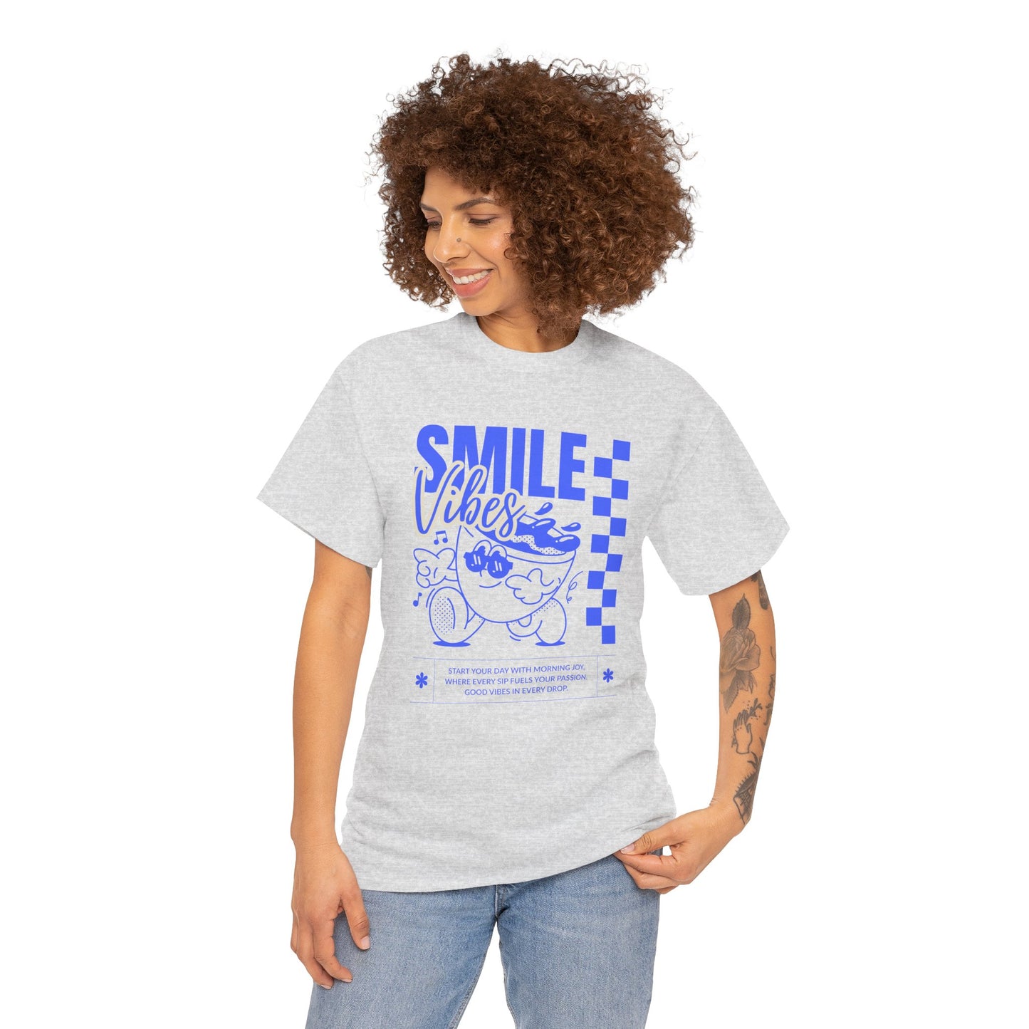 Smile Vibes Unisex Heavy Cotton Tee, Cute Graphic T-Shirt, Casual Wear, Gift for Friends, Summer Vibes, Streetwear Fashion