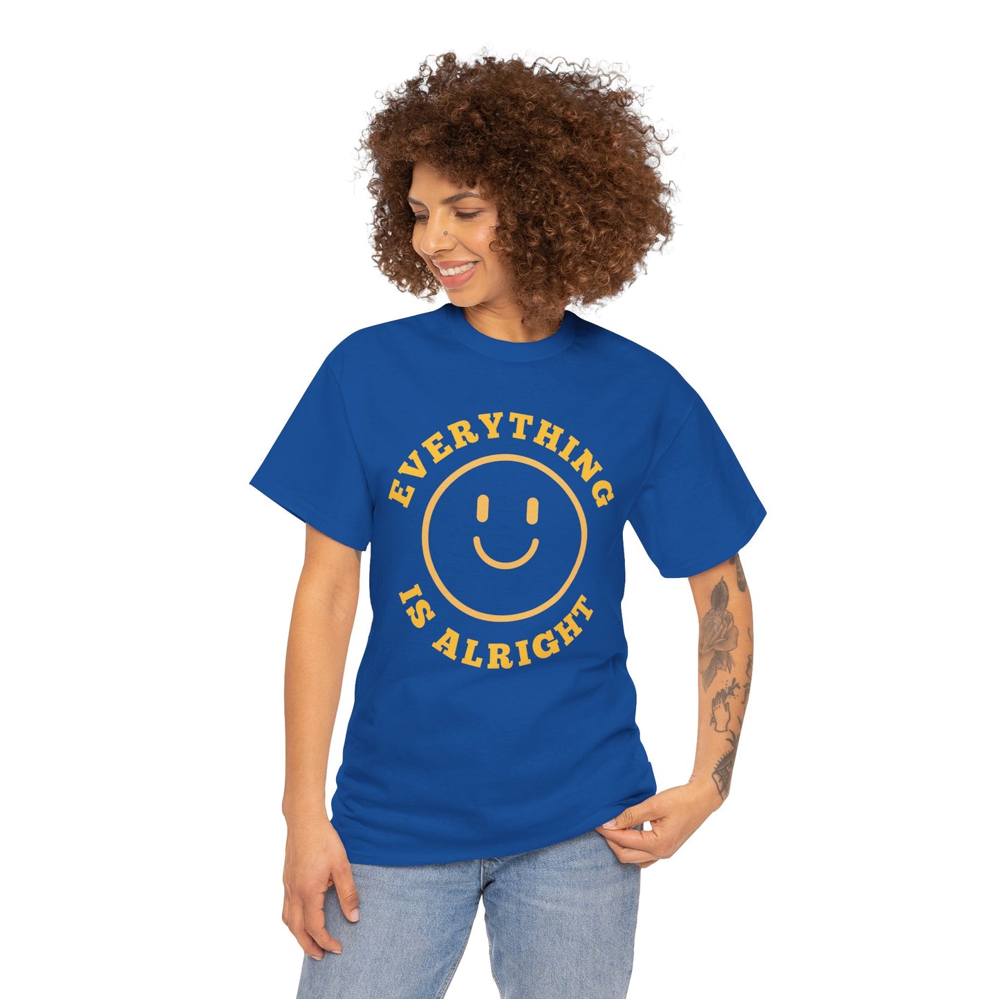 Unisex Heavy Cotton Tee - "Everything is Alright" Smile Graphic, Positive Vibes Shirt, Casual Wear, Gift for Friends, Everyday Essentials