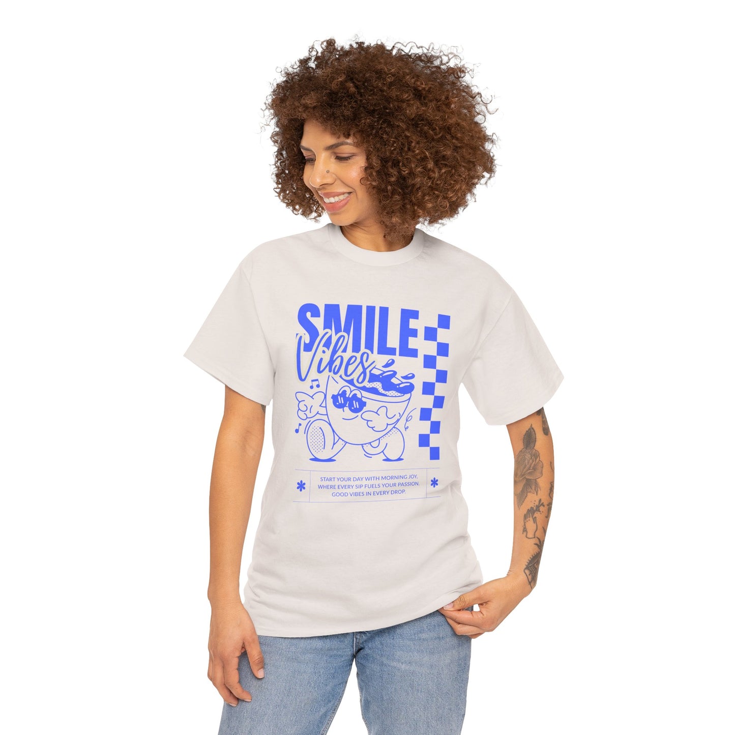 Smile Vibes Unisex Heavy Cotton Tee, Cute Graphic T-Shirt, Casual Wear, Gift for Friends, Summer Vibes, Streetwear Fashion