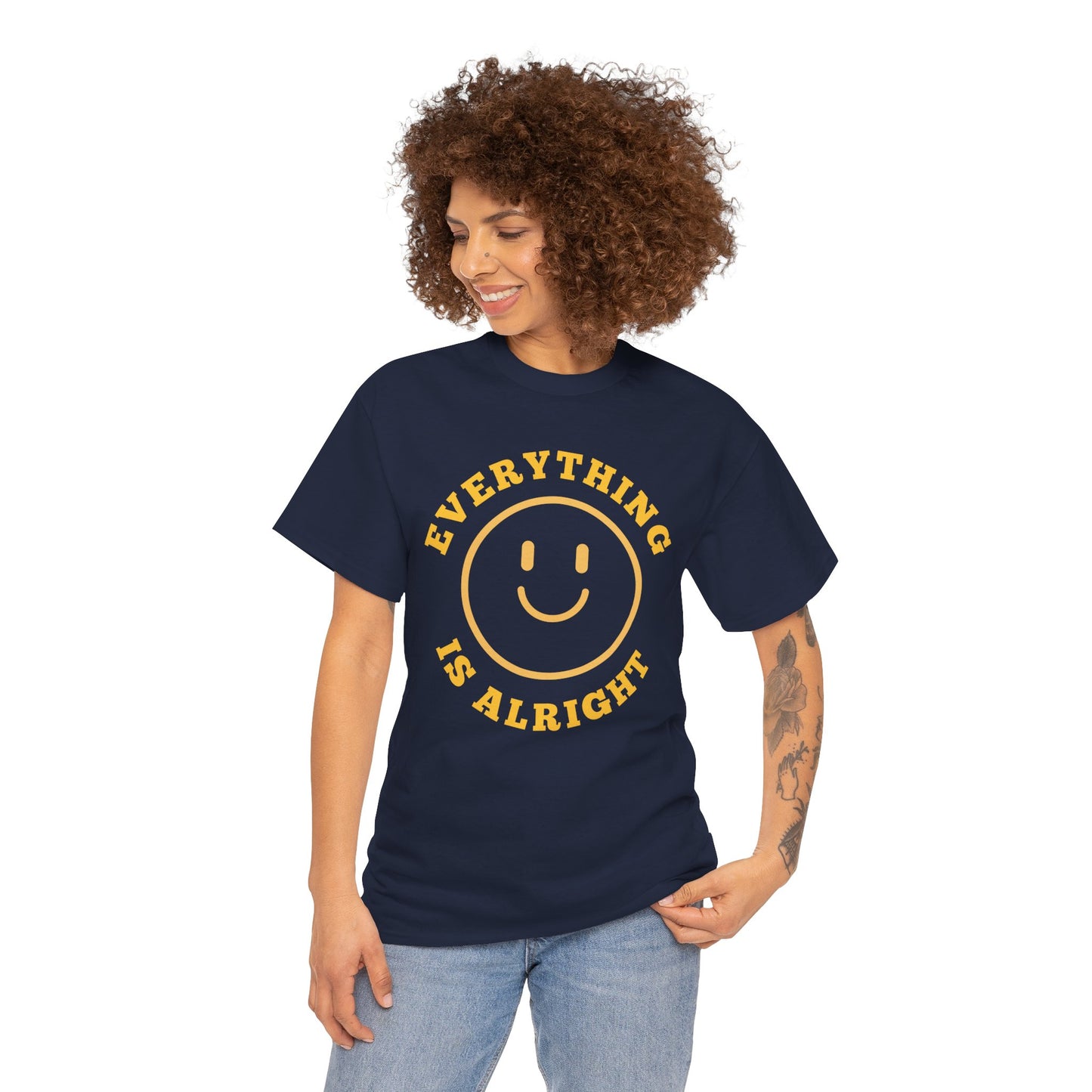 Unisex Heavy Cotton Tee - "Everything is Alright" Smile Graphic, Positive Vibes Shirt, Casual Wear, Gift for Friends, Everyday Essentials