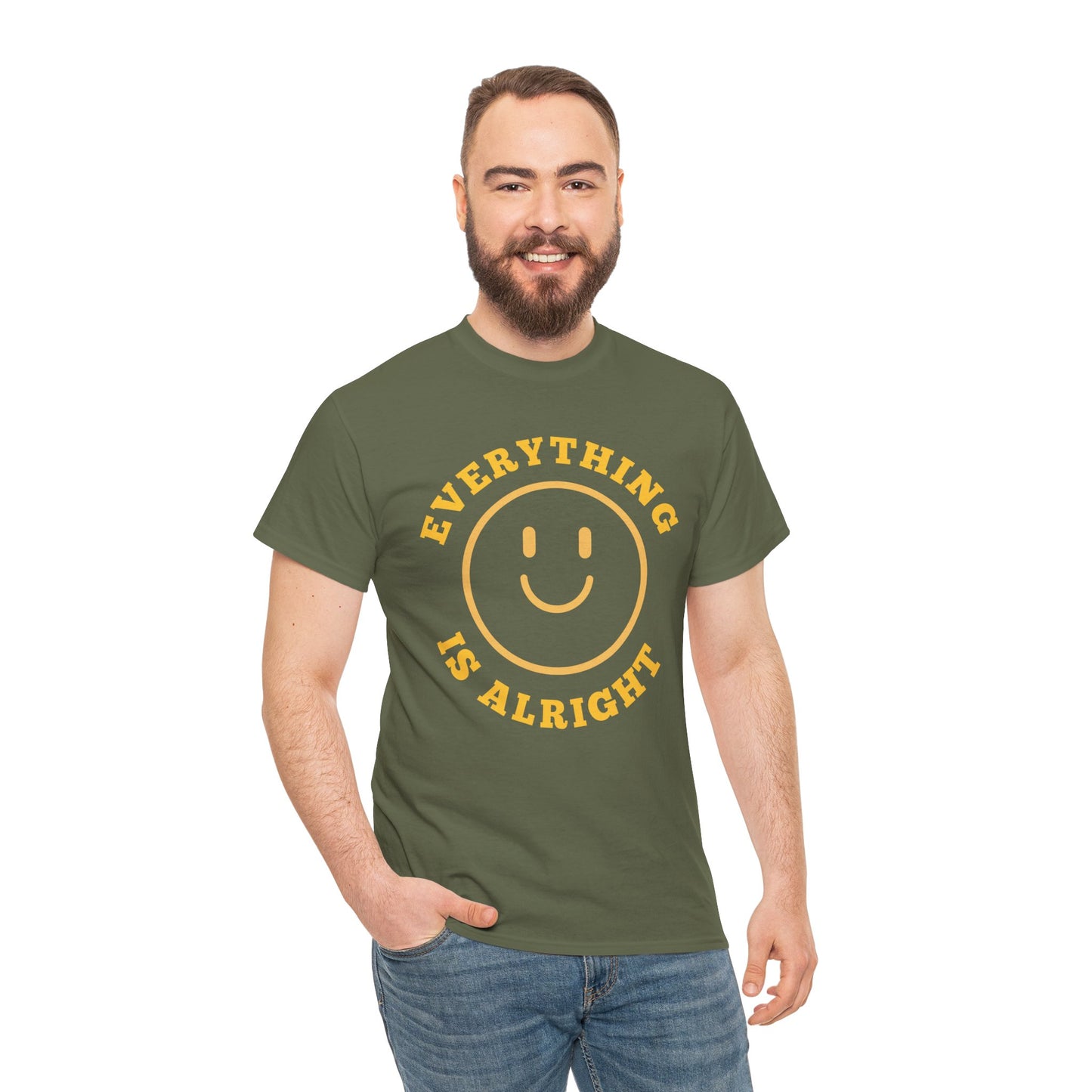Unisex Heavy Cotton Tee - "Everything is Alright" Smile Graphic, Positive Vibes Shirt, Casual Wear, Gift for Friends, Everyday Essentials