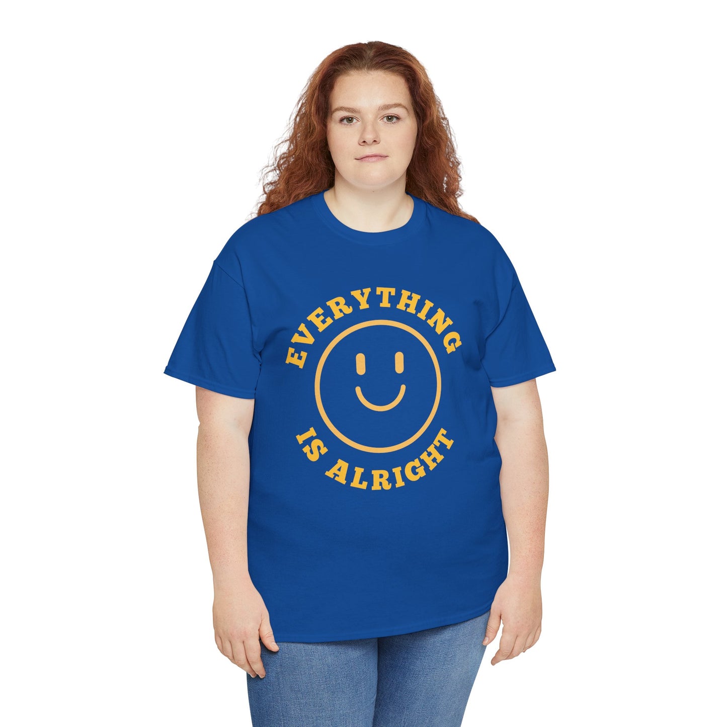 Unisex Heavy Cotton Tee - "Everything is Alright" Smile Graphic, Positive Vibes Shirt, Casual Wear, Gift for Friends, Everyday Essentials