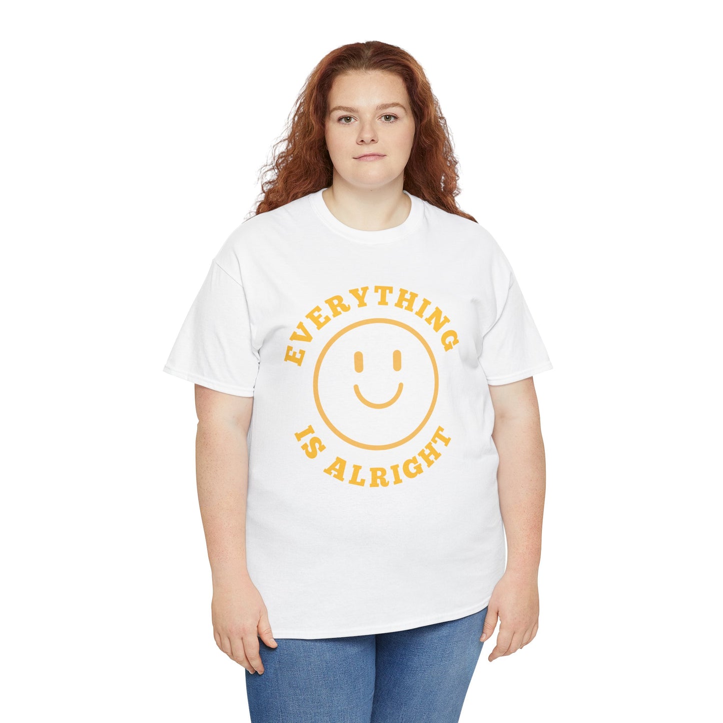 Unisex Heavy Cotton Tee - "Everything is Alright" Smile Graphic, Positive Vibes Shirt, Casual Wear, Gift for Friends, Everyday Essentials
