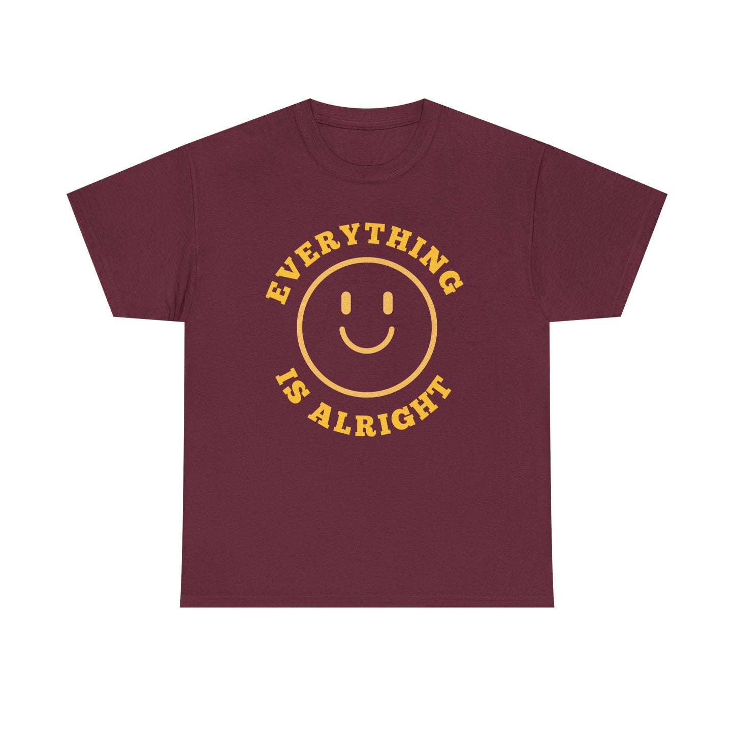 Unisex Heavy Cotton Tee - "Everything is Alright" Smile Graphic, Positive Vibes Shirt, Casual Wear, Gift for Friends, Everyday Essentials