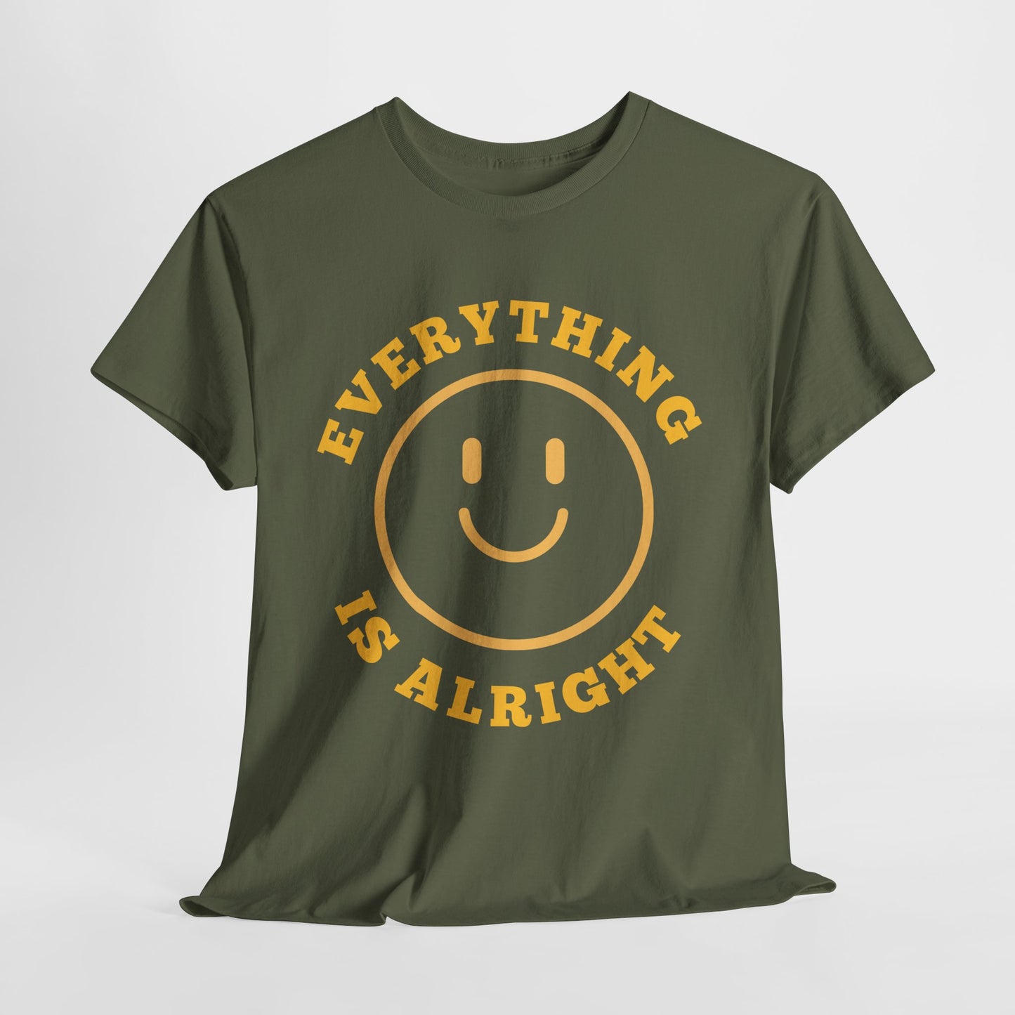 Unisex Heavy Cotton Tee - "Everything is Alright" Smile Graphic, Positive Vibes Shirt, Casual Wear, Gift for Friends, Everyday Essentials