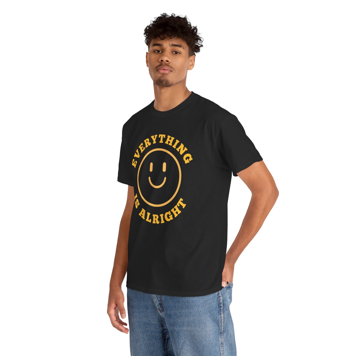 Unisex Heavy Cotton Tee - "Everything is Alright" Smile Graphic, Positive Vibes Shirt, Casual Wear, Gift for Friends, Everyday Essentials