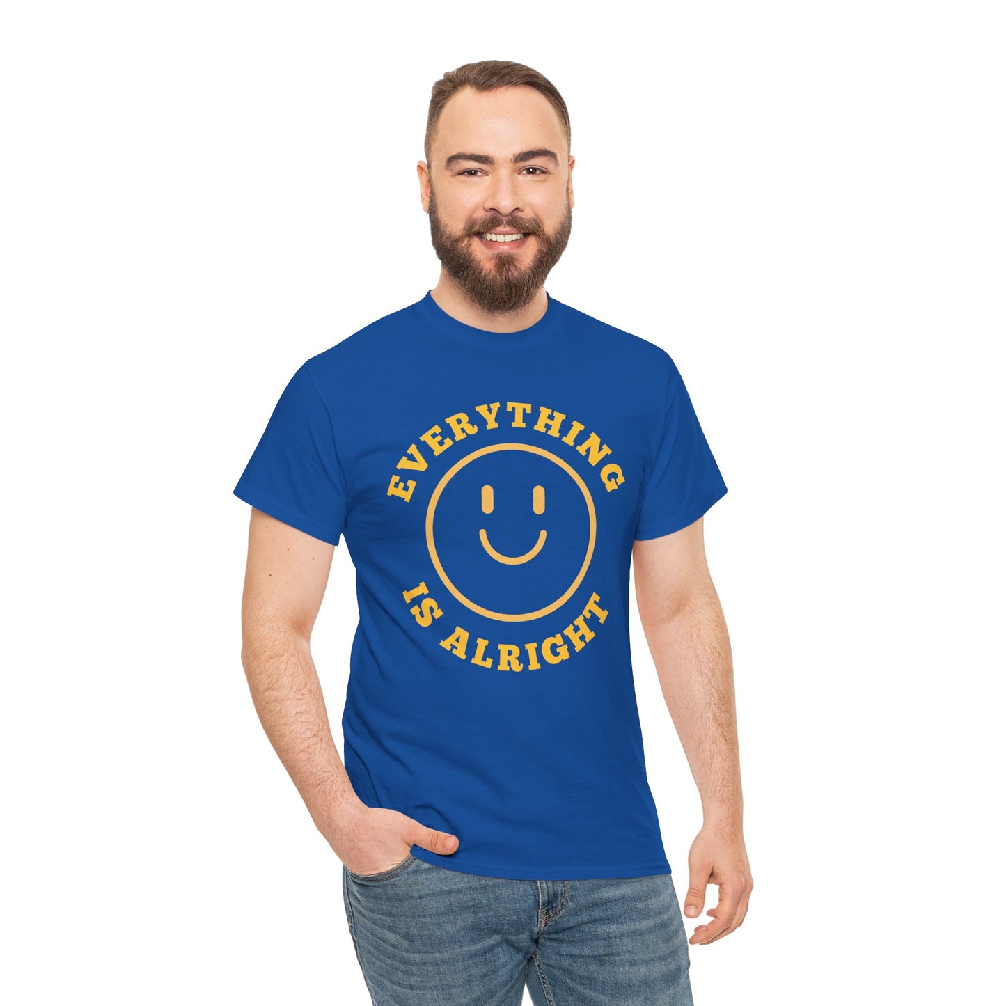 Unisex Heavy Cotton Tee - "Everything is Alright" Smile Graphic, Positive Vibes Shirt, Casual Wear, Gift for Friends, Everyday Essentials